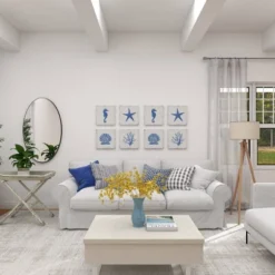 Set Of 4 Metal Sea Horse Speckled Wall Decors With Starfish Shell And Coral Designs Cream - Olivia & May