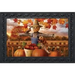 Briarwood Lane Autumn Scarecrow Harvest Doormat Puppy Pumpkins Ap