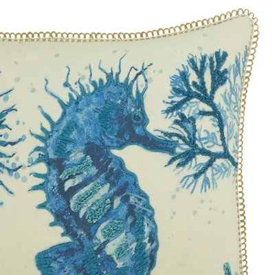 20"x20" Oversize Sea Horse Design Square Throw Pillow Cover Navy Blue - Saro Lifestyle 4 20"x20" Oversize Sea Horse Design Square Throw Pillow Cover Navy Blue - Saro Lifestyle - Image 2