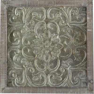 Metal Floral Embossed Wall Decor Set Of 4 Gray - Olivia & May 12 Metal Floral Embossed Wall Decor Set Of 4 Gray - Olivia & May - Image 10