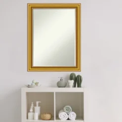 Amanti Art Townhouse Gold Petite Bevel Wood Bathroom Wall Mirror 27.5 X 21.5 In. -Home Decor Shop GUEST b284818b dd97 4bf7 b3ee 702e6fa75a7b