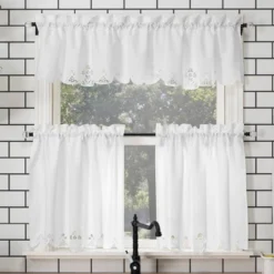 Mariela Floral Trim Semi-Sheer Rod Pocket Kitchen Window Valance And Tiers Set White - No. 918 -Home Decor Shop GUEST b5c46375 e393 4ebc b196 3ecd82a2b9e9