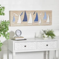 Coastal Wood Sail Boat Wall Decor Brown - Olivia & May