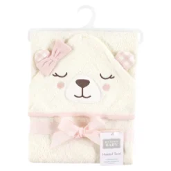Hudson Baby Unisex Baby Cotton Animal Face Hooded Towel, Gingham Bear Girl, One Size