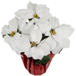 Northlight 14.5" White Artificial Christmas Poinsettia With Red Wrapped Base -Home Decor Shop GUEST b90db057 65d5 493c 9476 f2cded499663