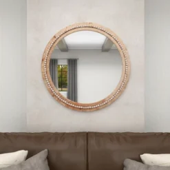 Wood Beaded Frame Wall Mirror With Distressing Light Brown - Olivia & May -Home Decor Shop GUEST ba531e69 71b4 4d82 abdb 3404021066cb
