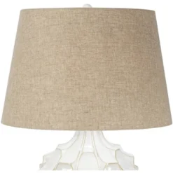 Possini Euro Design Cosgrove Modern Mid Century Table Lamp 26 1/2" High White Glazed Ceramic Light Brown Linen Drum Shade For Bedroom Living Room Home -Home Decor Shop GUEST ba76c594 612f 4ebb 9159 ec0c2bf5c449