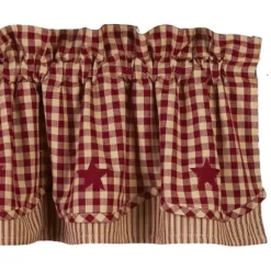 Home Collections By Raghu Heritage House Check Red Star Valance, Lined Layered 72x15.5