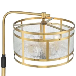 Possini Euro Design Modern Arc Floor Lamp 66" Tall Warm Gold Matte Black 4-Light Frosted Rain Pattern Glass For Living Room House -Home Decor Shop GUEST bb916c44 c338 4d42 b93e 8a71521863e1