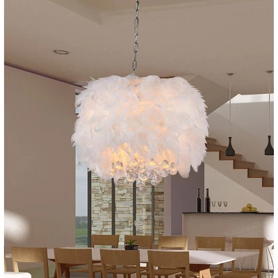 15" X 15" X 30" Iglesias Fluffy Feathers And Crystal 3 Light Pendant White - Warehouse Of Tiffany 4 15" X 15" X 30" Iglesias Fluffy Feathers And Crystal 3 Light Pendant White - Warehouse Of Tiffany - Image 2