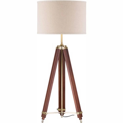 Possini Euro Design Surveyor Modern Tripod Floor Lamp 57 1/2" Tall Cherry Wood Adjustable Beige Linen Drum Shade For Living Room Bedroom Office House 7 Possini Euro Design Surveyor Modern Tripod Floor Lamp 57 1/2" Tall Cherry Wood Adjustable Beige Linen Drum Shade For Living Room Bedroom Office House - Image 5