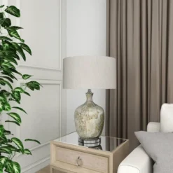 Glam Glass Table Lamp With Faux Mercury Glass Finish Silver - Olivia & May -Home Decor Shop GUEST bed56148 5b8f 488a 8275 7e1e2e64e1dc