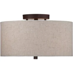 Regency Hill Sylvan Modern Ceiling Light Semi Flush Mount Fixture 14" Wide Bronze 3-Light Oatmeal Fabric Drum Shade For Bedroom Kitchen Living Room -Home Decor Shop GUEST c41313d9 8fb5 4932 9fa4 cd553c606d6c