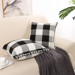 2 Pcs 18"x18" Polyester Buffalo Check Plaid With Pompoms Decorative Pillow Cover - PiccoCasa -Home Decor Shop GUEST c433f2fe 3a63 4dbb a3af 5b3d51679724