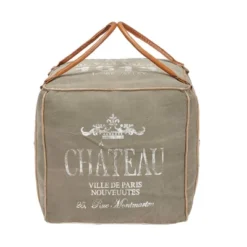 Canvas Pouf With Faux Leather Detail Gray - Olivia & May -Home Decor Shop GUEST c4e9aaae 3254 41fe aab5 fc88a8aa6e44