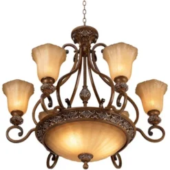 Kathy Ireland Sterling Estate Golden Bronze Chandelier 34 1/2" Wide Rustic Champagne Bowl Shade 9-Light Fixture For Dining Room House Kitchen Island -Home Decor Shop GUEST c54e037d 0c87 49b6 89fe 67def055da2d