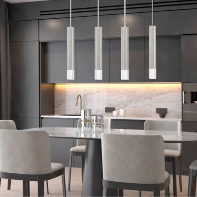 4.75" X 4.75" X 24" 1-Light Troy Integrated LED Dimmable Hexagon Aluminum Casted Pendant With Glass Diffuser Brushed Steel - Cal Lighting 3 4.75" X 4.75" X 24" 1-Light Troy Integrated LED Dimmable Hexagon Aluminum Casted Pendant With Glass Diffuser Brushed Steel - Cal Lighting