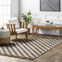 NuLOOM Connie Checkered Wool/Jute Tasseled Area Rug