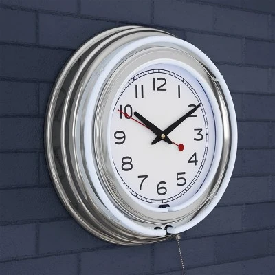 Hastings Home 14" Round Double Light Ring Analog Neon Wall Clock 4 Hastings Home 14" Round Double Light Ring Analog Neon Wall Clock - Image 2