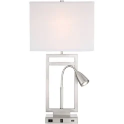 Possini Euro Design Modern Table Lamp With USB Outlet Reading Light LED 29.25" Tall Brushed Nickel Rectangular Off White Shade Bedroom Office 17 Possini Euro Design Modern Table Lamp With USB Outlet Reading Light LED 29.25" Tall Brushed Nickel Rectangular Off White Shade Bedroom Office -Home Decor Shop GUEST c84d6094 acb5 46e6 828f ec7f334b0a03