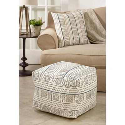 Saro Lifestyle Saro Lifestyle Abstract Design Mudcloth Floor Pouf, White, 20"x20"x14" 4 Saro Lifestyle Saro Lifestyle Abstract Design Mudcloth Floor Pouf, White, 20"x20"x14" - Image 2