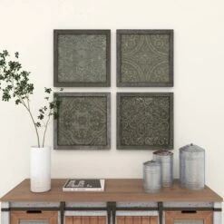 Metal Floral Embossed Wall Decor Set Of 4 Gray - Olivia & May 40 Metal Floral Embossed Wall Decor Set Of 4 Gray - Olivia & May -Home Decor Shop GUEST cd0844a7 7779 43e7 985e 8d545496135d