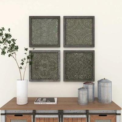 Metal Floral Embossed Wall Decor Set Of 4 Gray - Olivia & May 21 Metal Floral Embossed Wall Decor Set Of 4 Gray - Olivia & May - Image 19