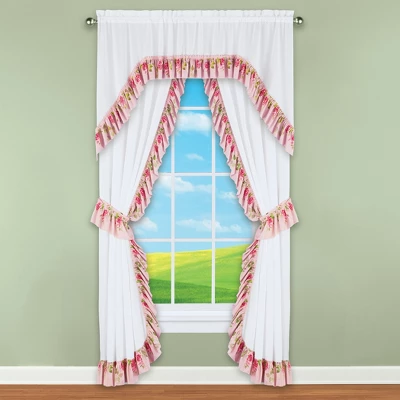 Collections Etc Floral Rose Ruffled Border Drapes And Valance Set 3 Collections Etc Floral Rose Ruffled Border Drapes And Valance Set