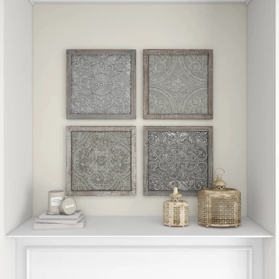 Metal Floral Embossed Wall Decor Set Of 4 Gray - Olivia & May 16 Metal Floral Embossed Wall Decor Set Of 4 Gray - Olivia & May - Image 14