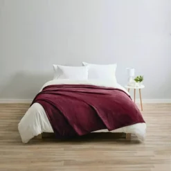Sunbeam King Size Electric Fleece Heated Blanket In Garnet With Dual Zone