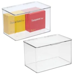 MDesign Plastic Stackable Home Office Supplies Storage Box - 2 Pack, Clear -Home Decor Shop GUEST cfcb71cc 1a88 4e78 86a1 37b0de0e79aa