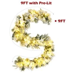 Costway 9ft Pre-lit Snowy Christmas Garland W/ Berries Poinsettia Flowers Timer -Home Decor Shop GUEST d45ed09b 90ac 4b4e 92f6 637b78eae337