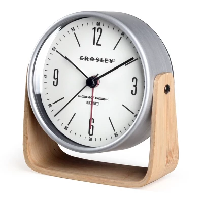 Analog Bamboo And Metal Tilt With Silent Sweep Movement Alarm Table Clock - Crosley 3 Analog Bamboo And Metal Tilt With Silent Sweep Movement Alarm Table Clock - Crosley