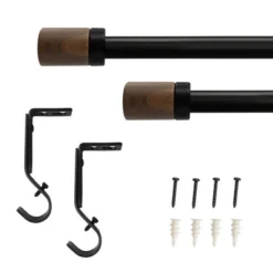 Decorative Drapery Curtain Rod With Maple Wood Cylinder Finials Matte Black - Lumi Home Furnishings -Home Decor Shop GUEST d7a72a0b a8fe 43bf 9aca a65c069b1865