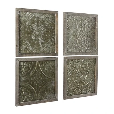 Metal Floral Embossed Wall Decor Set Of 4 Gray - Olivia & May 15 Metal Floral Embossed Wall Decor Set Of 4 Gray - Olivia & May - Image 13