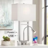 Possini Euro Design Modern Table Lamp With USB Outlet Reading Light LED 29.25" Tall Brushed Nickel Rectangular Off White Shade Bedroom Office -Home Decor Shop GUEST deddd0e4 9a88 4a02 b8f6 8a3608fc9c15
