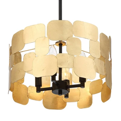 Possini Euro Design Stella Black Pendant Chandelier 15" Wide Modern Gold Leaf Drum Shade 4-Light Fixture For Dining Room House Foyer Kitchen Island 6 Possini Euro Design Stella Black Pendant Chandelier 15" Wide Modern Gold Leaf Drum Shade 4-Light Fixture For Dining Room House Foyer Kitchen Island - Image 4