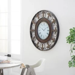 Metal Fleur De Lis Wall Clock Brown - Olivia & May