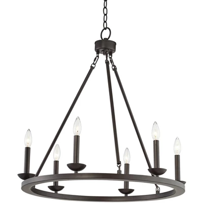 Franklin Iron Works Myland Bronze Wagon Wheel Chandelier 27" Wide Industrial 6-Light Fixture For Dining Room House Kitchen Island Entryway Bedroom 8 Franklin Iron Works Myland Bronze Wagon Wheel Chandelier 27" Wide Industrial 6-Light Fixture For Dining Room House Kitchen Island Entryway Bedroom - Image 6