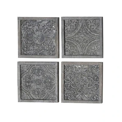 Metal Floral Embossed Wall Decor Set Of 4 Gray - Olivia & May 9 Metal Floral Embossed Wall Decor Set Of 4 Gray - Olivia & May - Image 7