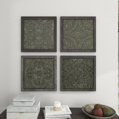 Metal Floral Embossed Wall Decor Set Of 4 Gray - Olivia & May 22 Metal Floral Embossed Wall Decor Set Of 4 Gray - Olivia & May - Image 20
