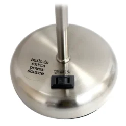 19.5" Bedside Power Outlet Base Metal Table Desk Lamp Brushed Steel With Fabric Shade Pink - Creekwood Home -Home Decor Shop GUEST e8f1469a 389e 4710 80a9 5cfd9151cc87