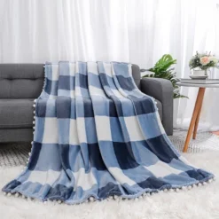 PiccoCasa Flannel Pom-Pom Tartan Checkered Fleece Throw Blanket 1Pc -Home Decor Shop GUEST e9be638f 2946 4a5b a4ff 14e8de58814a