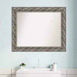34" X 28" Non-Beveled Silver Luxor Wood Bathroom Wall Mirror - Amanti Art -Home Decor Shop GUEST eae477d0 14e4 4f10 8cc5 e53e0443fb53
