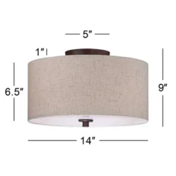 Regency Hill Sylvan Modern Ceiling Light Semi Flush Mount Fixture 14" Wide Bronze 3-Light Oatmeal Fabric Drum Shade For Bedroom Kitchen Living Room -Home Decor Shop GUEST f0963af3 123f 45f3 9682 fe553a845f8e