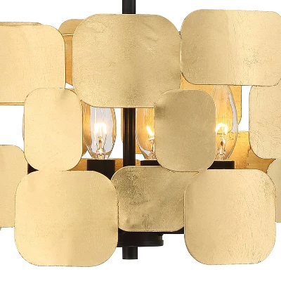 Possini Euro Design Stella Black Pendant Chandelier 15" Wide Modern Gold Leaf Drum Shade 4-Light Fixture For Dining Room House Foyer Kitchen Island 4 Possini Euro Design Stella Black Pendant Chandelier 15" Wide Modern Gold Leaf Drum Shade 4-Light Fixture For Dining Room House Foyer Kitchen Island - Image 2