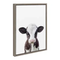 18" X 24" Sylvie Baby Cow Portrait Framed Canvas Wall Art By Amy Peterson Gray - DesignOvation