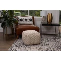 BirdRock Home Square Pouf Foot Stool Ottoman For Living Room & Bedroom - Natural