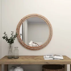 Wood Beaded Frame Wall Mirror With Distressing Light Brown - Olivia & May -Home Decor Shop GUEST f5ad7d22 a8ff 4feb a6c8 68e6b37e80e8