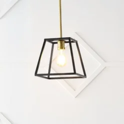 9.25" 1-Light Girard Farmhouse Industrial Iron LED Pendant Black/Brass Gold - JONATHAN Y -Home Decor Shop GUEST f94ab9bf 58e0 449f 877c e2092d2c9cb8